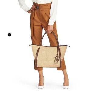 JW Anderson Womens The Bumper Weekend Raffia & Leather Tote Top Zip Beige NEW